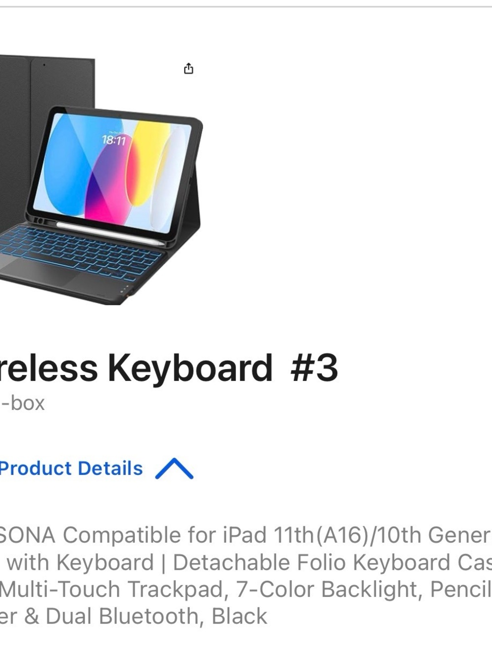 3 Available Wireless Keyboard Folio Case for Tablet - Black